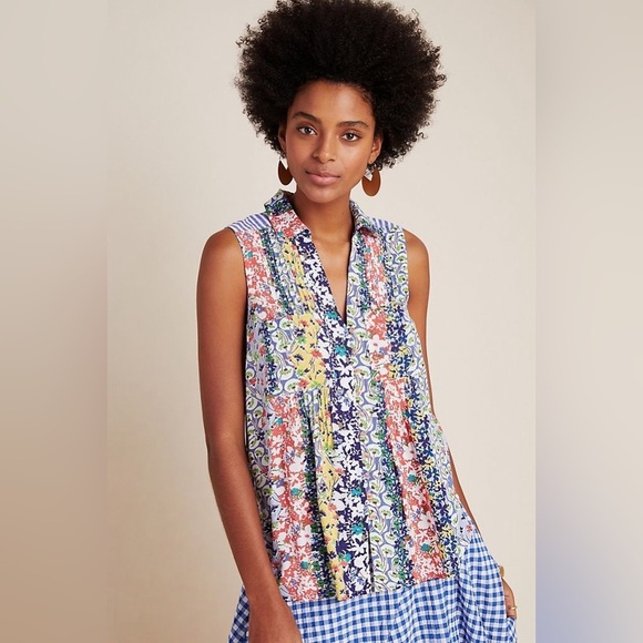 Anthropologie Tops - Anthropologie Maeve Colorful Whimsical Pintucked Sleeveless Blouse Size Small